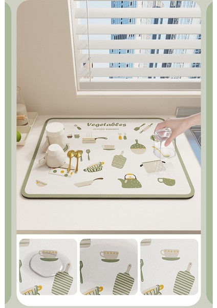 Kaliteli Mutfak Su Emici Ped Kurutma Bulaşıkları Drenaj Mat Lavabo Tezgah Masa Koruyucu Placemat Yeşil (Yurt Dışından)