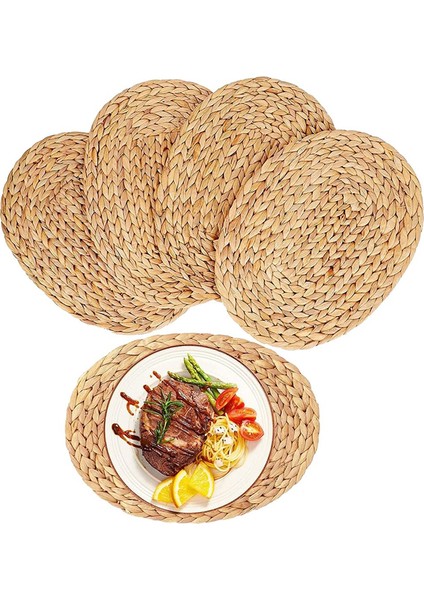 Oval Dokuma Amerikan Servisleri, Doğal Su Sümbülü Amerikan Servisleri, Hasır Örgülü Rattan Amerikan Servisleri, 12X16 Inç 4'lü Paket (Yurt Dışından)