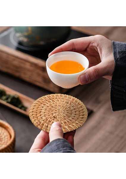 6 Adet/içecek Dak Altlığı Seti Kungfu Çay Aksesuarları Yuvarlak Sofra Placemat Bulaşık Mat Rattan Örgü Fincan Mat Ped Çapı 8 cm (Yurt Dışından)