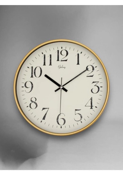 D-218-A-1 Eskitme Kadran 30 cm Sessiz Akar Duvar Saati Gold-Beyaz