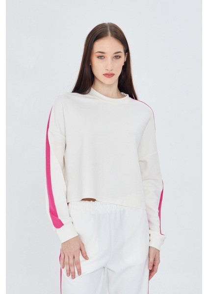 Şeritli Scuba Modal Crop Sweatshirt