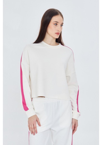 Şeritli Scuba Modal Crop Sweatshirt