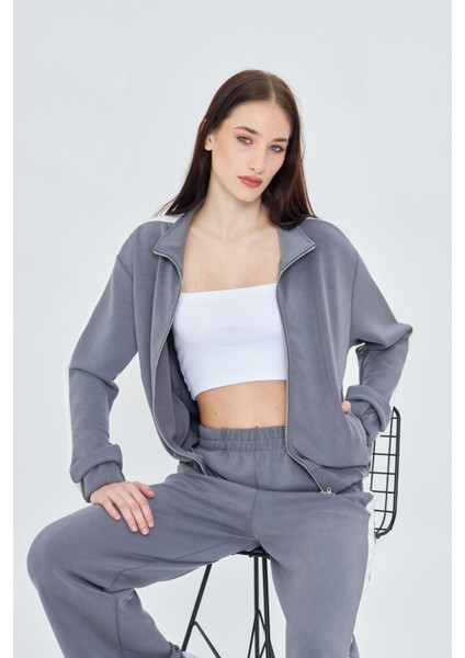 Şeritli Fermuarlı Scuba Modal Sweatshirt