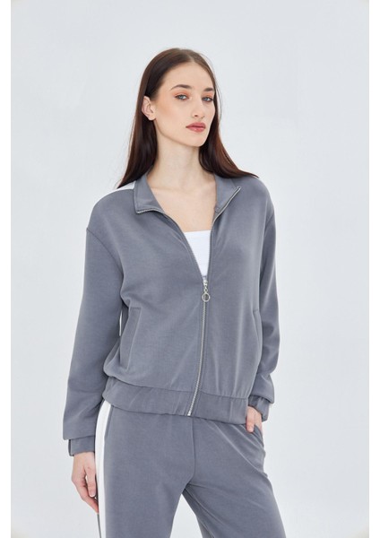 Şeritli Fermuarlı Scuba Modal Sweatshirt indirimleri