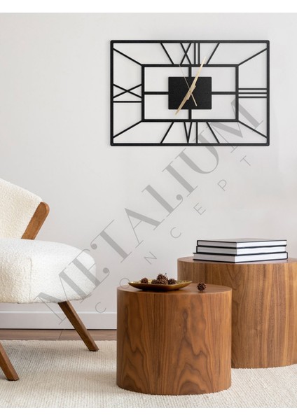 Yatay Roma Rakamlı Metal Duvar Saati 60X40CM