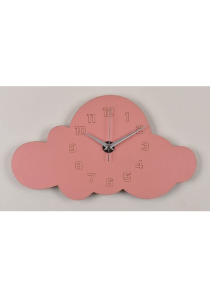 Ahşap Pembe Bulutlu Çocuk Odası Duvar Saati - (Ahşap Sticker Bulut ve Yağmur Damlası Hediyeli) modelleri