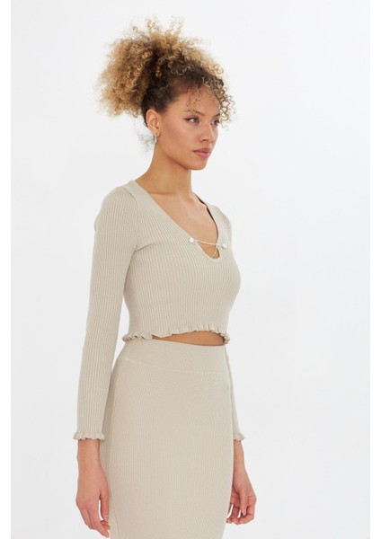 Uzun Kollu Aksesuarlı Örgü Kazak fırsatları