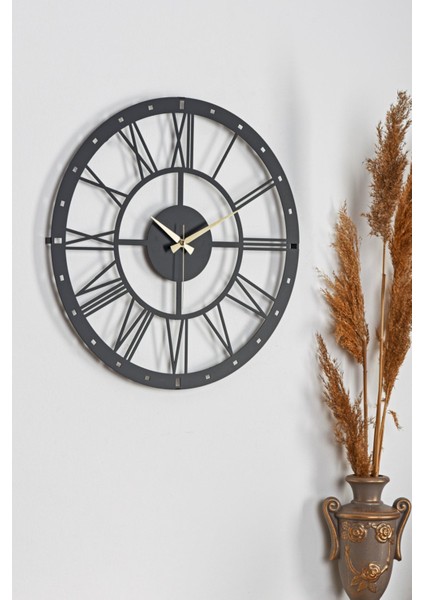 Duvar Saati 41CM Sessiz Mekanizma Siyah Metal Kasa Modern Şık Tasarım-Romano 41 Siyah Mds-41
