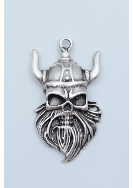 Viking Sakallı Kuru Kafa Gümüş Kaplama Kolye Ucu