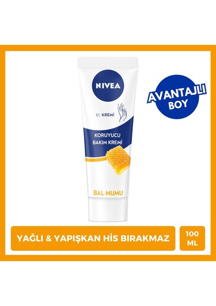 Nıvea Koruyucu El Bakım Kremi Bal Mumu 100ml, Nemlendirici, Yumuşak Cilt, Yağlı His Bırakmaz,Avantajlı Boy