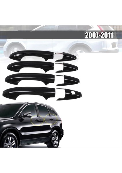 8 Adet Siyah Araba Kapı Kolu Kapağı Trim Tutma Kapağı Çıkartmaları Honda Cr-V 2007-2011 Için Dış Kapı Kolu Kapağı (Yurt Dışından)