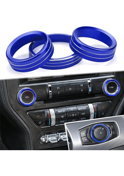 2015-2021 Ford Mustang Için Gösterge Paneli Düğmeleri Trim Halkası Ses Far Anahtarları Ayar Düğmesi Kontrol Düğmesi Kapağı, Mavi 3 Adet (Yurt Dışından)