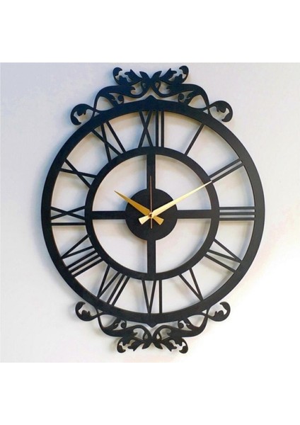 Siyah Ahşap Roma Rakamlı Sessiz Dekoratif Duvar Saati 64CM 6mmmdf