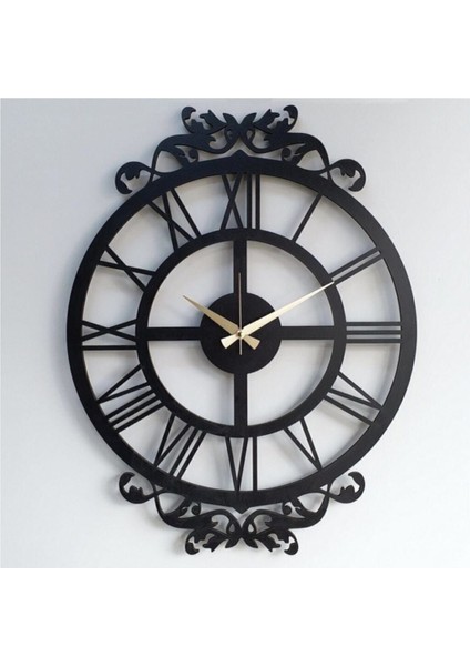 Siyah Ahşap Roma Rakamlı Sessiz Dekoratif Duvar Saati 64CM 6mmmdf modelleri