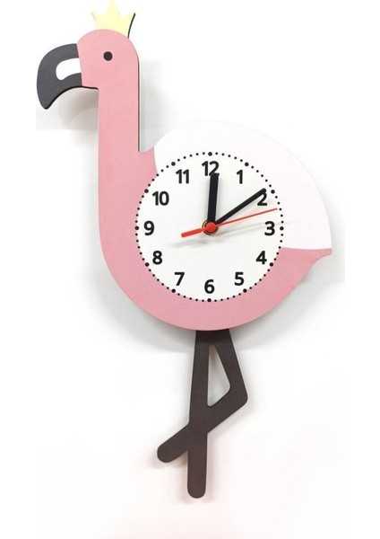 Sallanan Sarkaçlı Flamingo Desenli Çocuk Odası Duvar Saati fiyatları