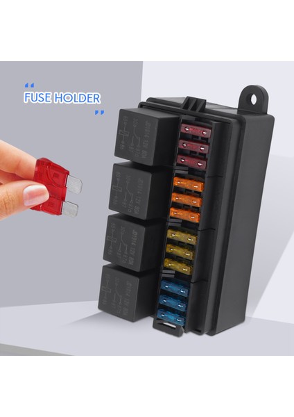 Maça Terminalleri ve Sigorta ile 12 Yollu Blade Sigorta Tutucu Kutusu Araba Kamyon Römork ve Tekne Için 4 Adet 4pin 12 V 80A Röleler (Yurt Dışından)