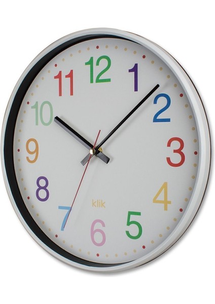 Yuvarlak Klik Slim Renkli Çocuk Duvar Saati Beyaz Modern 30 cm modelleri