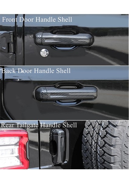 Siyah Yan Kapı Tutma Kolu Kapağı Döşeme Bagaj Kapağı Kolu Çıkartmaları Jeep Wrangler Jl 18-23 Dış Kapı Kolları (Yurt Dışından)