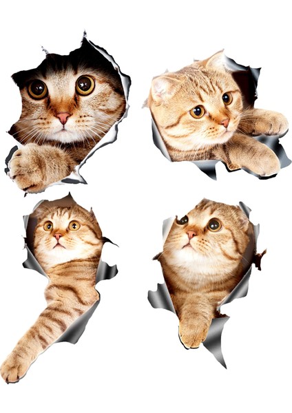 (4 Adet) 3D Kedi Araba Çıkartmaları Pencere, Kamyon, Araba, Dizüstü Bilgisayar Veya iPad Için Çıkartma / Çıkartma (Yurt Dışından)