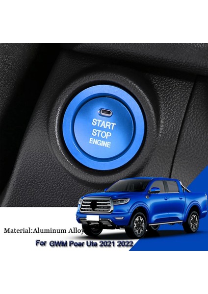 Araba Start Motor Düğmesi Kapağı Stop Anahtarı Kontak Anahtarı Çıkartması Great Wall Cannon Gwm Poer Ute 2021 2022 Gümüş (Yurt Dışından)
