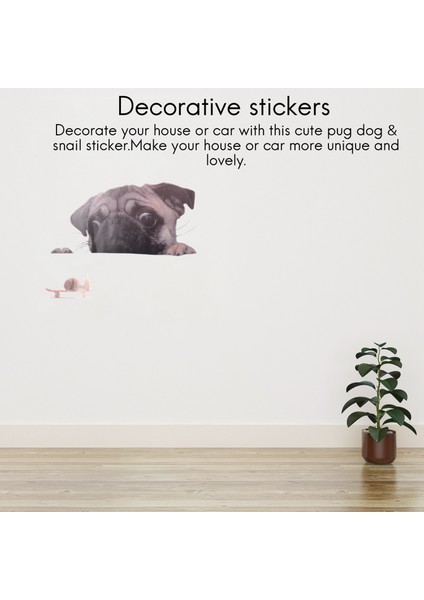 Komik Sevimli Pet Pug Köpek Salyangoz 3D Araba Pencere Çıkartmaları Ev Duvar Sticker Dekorasyon (Yurt Dışından) fırsatları