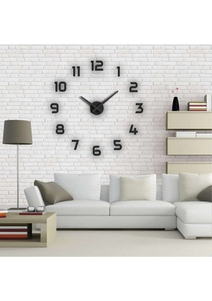 Dekoratif 3D Mdf Duvar Saati Siyah