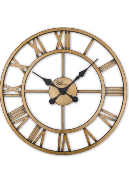 41 x 41 2654 G Ferforje 41 cm Iskelet Duvar Saati Metal Altın Modern Yuvarlak