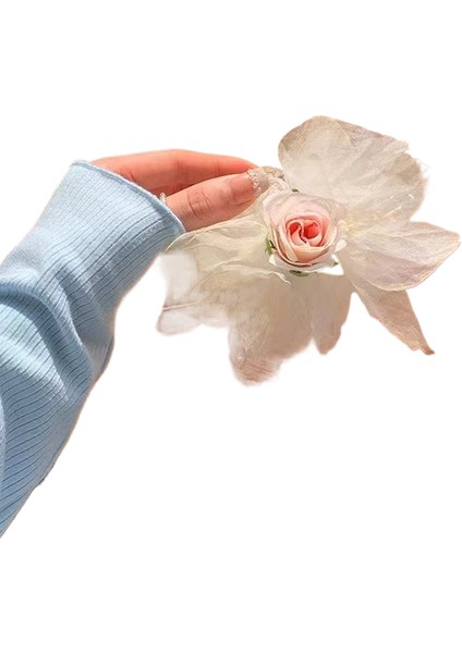 Kumaş Çiçek Köpekbalığı Klipsi Saç Tokası (Yurt Dışından)