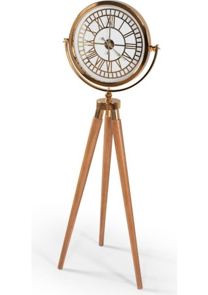 Dab Home - Tripod Ayaklı Saat Gold Kaplama - Ev Ofis Dekorasyonu - Modern Tasarım Saat