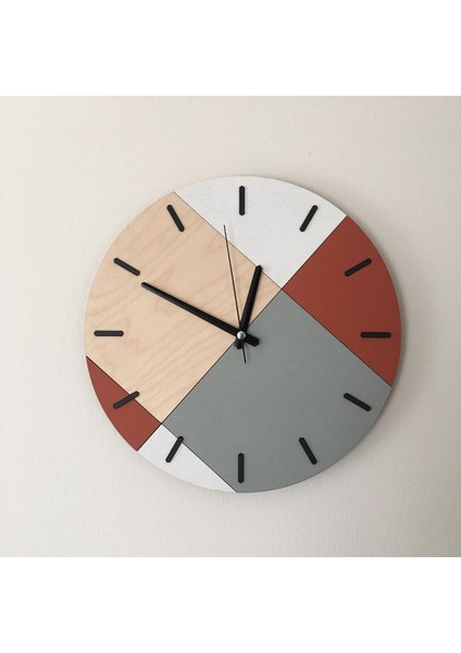 Ahşap Geometrik Desenli Kiremit Duvar Saati 48X48 cm