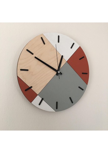 Ahşap Geometrik Desenli Kiremit Duvar Saati 48X48 cm modelleri