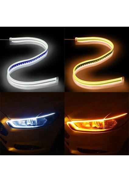 2 Adet Drl 60CM Gündüz Farı 12V Esnek Yumuşak Tüp Kılavuzu ile Başlangıç Taraması Araba LED Şerit Dönüş Sinyali Beyaz/sarı (Yurt Dışından) modelleri