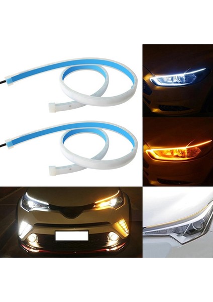 2 Adet Drl 60CM Gündüz Farı 12V Esnek Yumuşak Tüp Kılavuzu ile Başlangıç Taraması Araba LED Şerit Dönüş Sinyali Beyaz/sarı (Yurt Dışından) fırsatları