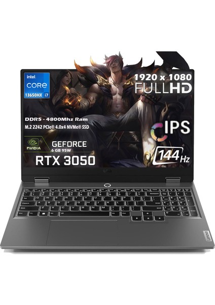 Loq 15IRX9 Intel Core I7-13650HX 12GB 1tb SSD 6gb Nvıdıa Geforce Rtx 3050 (95W) 144Hz 15.6'' Fhd IPS Panel Windows 11 Pro Taşınabilir Dizüstü Bilgisayar 83DV011CTR P29