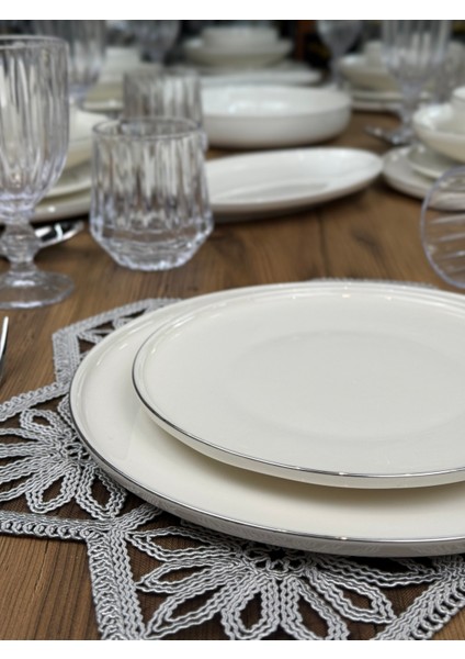 Lazzi Porselen Gümüş Platin Yaldızlı Krem 24 Parça 6 Kişilik Sunum Servis Yemek Takımı Seti fırsatları