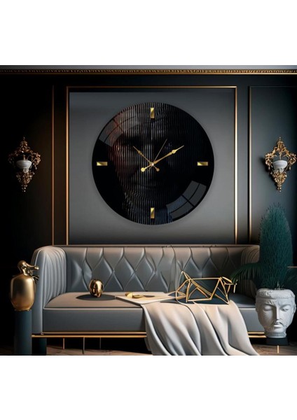 Siyah Atatürk Cam Saat 60 cm 60 x 60 Modern