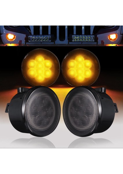 Amber LED Ön Izgara Dönüş Sinyal Lambası Gösterge Sinyal Lambası Jeep Wrangler Jk Jku 2007-2018, Duman Merceği (Yurt Dışından)