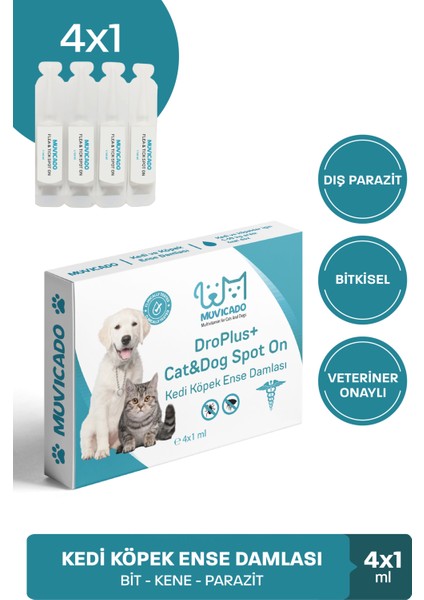 Kedi Köpek Dış Parazit Ense Deri Damlası - Bit Kene Pire Deri Bakımı Bitkisel Damla 4x1 ml ( Köpek ve Kedi İç Dış Parazit Damlası Harici Kullanım)
