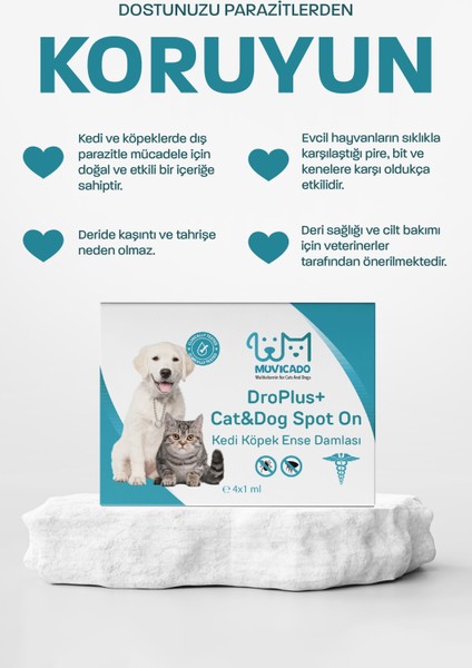 Kedi Köpek Dış Parazit Ense Deri Damlası - Bit Kene Pire Deri Bakımı Bitkisel Damla 4x1 ml ( Köpek ve Kedi İç Dış Parazit Damlası Harici Kullanım)