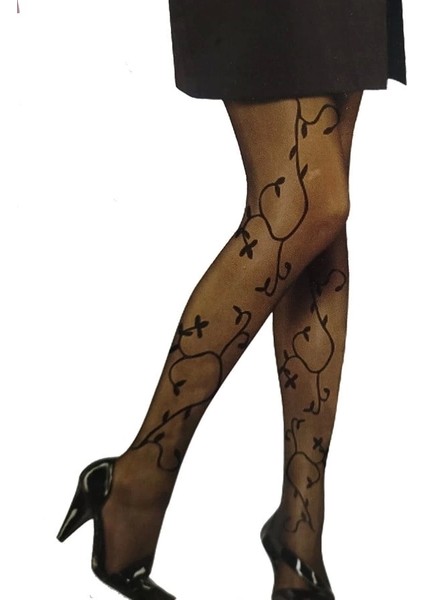 Bali Bayan Desenli Külotlu Çorap Fulya Siyah 2