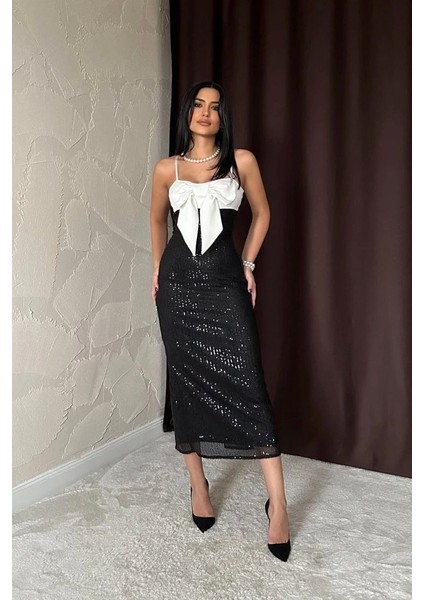 Siyah Önü Fiyonklu Garnili Elbise fiyatları