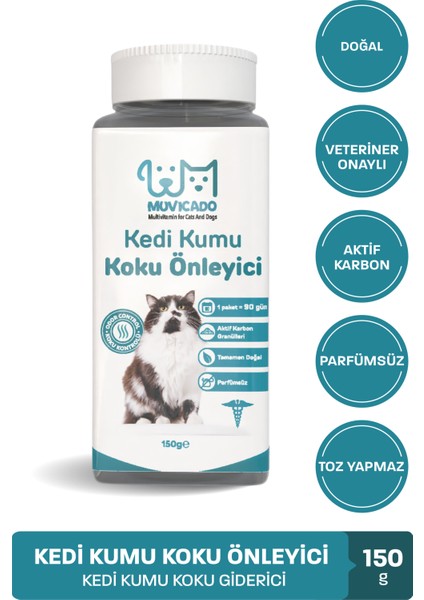 Kedi Kumu Koku Önleyici- Kedi Kumu Aktif Karbon - Kedi Kumu Tuvalet Koku Giderici Parfümsüz 150 gr