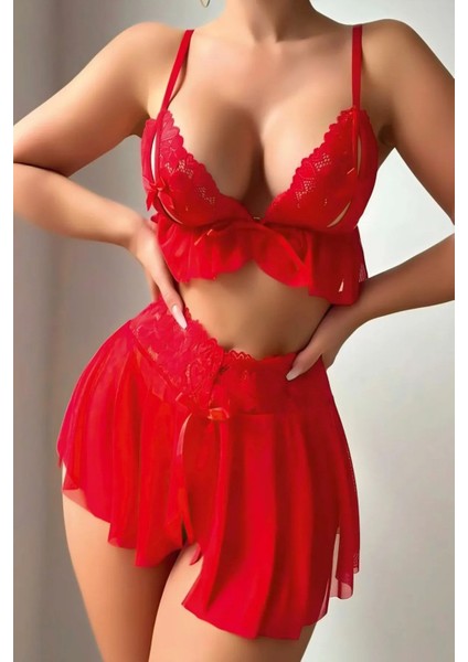 Kadin Kırmızı Tüllü Dantelli Gecelik fiyatları