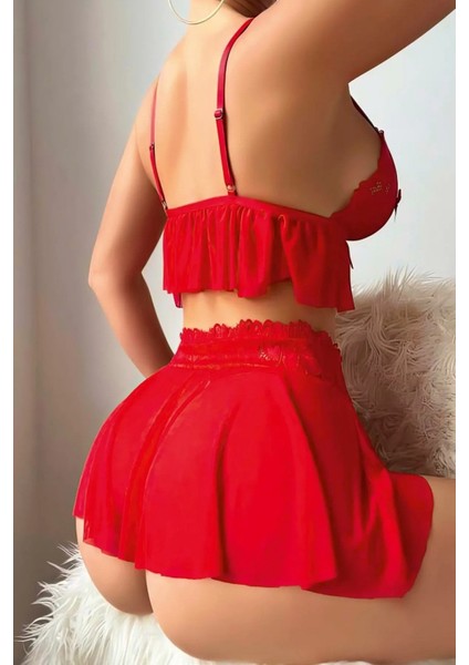 Kadin Kırmızı Tüllü Dantelli Gecelik modelleri