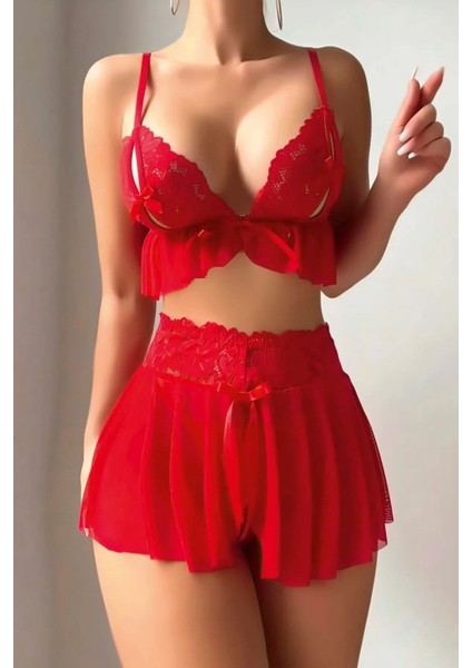 Kadin Kırmızı Tüllü Dantelli Gecelik fırsatları