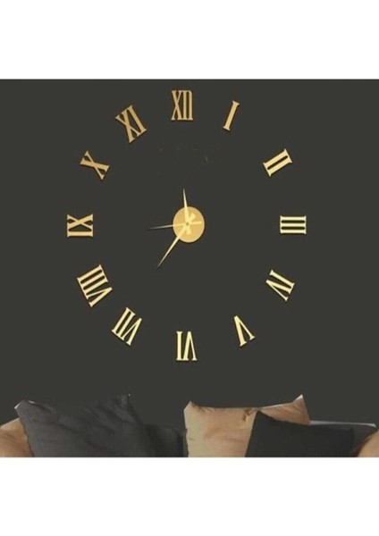 3D Altın Roma Rakamlı Dekoratif Büyük Boy Duvar Saati fırsatları