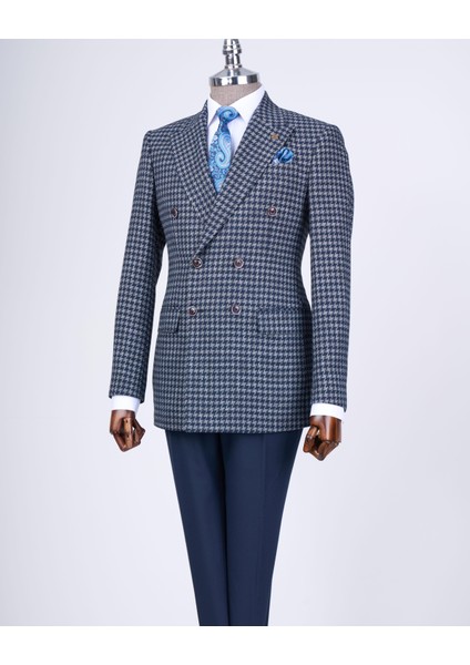 Italyan Stil Slim Fit Erkek Kombin Ceket Pantolon Takım Elbise Lacivert T13080