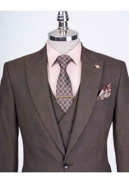 Italyan Stil Ceket Yelek Pantolon Takım Elbise Kahverengi T12827 fiyatları