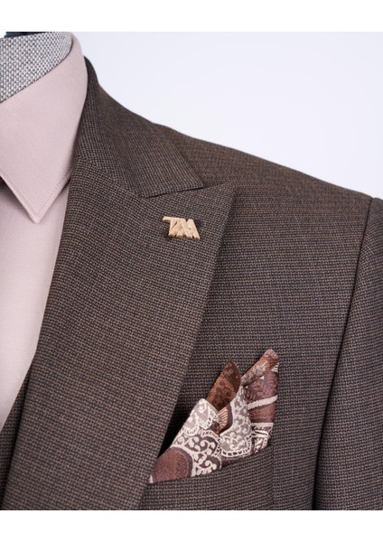 Italyan Stil Ceket Yelek Pantolon Takım Elbise Kahverengi T12827 modelleri