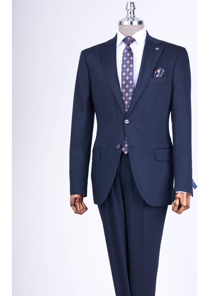 Regular Fit Takım Elbise Gömlek Kemer Kravat Set Lacivert T13591